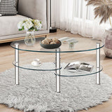 NNECW Tempered Glass Coffee Table with Open Storage Shelf-Clear