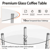 NNECW Tempered Glass Coffee Table with Open Storage Shelf-Clear