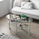 NNECW Tempered Glass Coffee Table with Open Storage Shelf-Clear