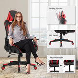 NNECW High-Back Racing Chair with Massage Lumbar Support for Office Red