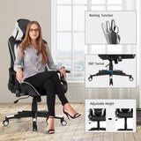 NNECW High-Back Racing Chair with Massage Lumbar Support for Office White