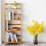 NNECW 4-Tier Bamboo Plant Shelf with Guardrails for Patio Bathroom