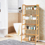 NNECW 4-Tier Bamboo Plant Shelf with Guardrails for Patio Bathroom