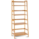 NNECW 4-Tier Bamboo Plant Shelf with Guardrails for Patio Bathroom