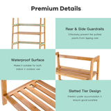 NNECW 4-Tier Bamboo Plant Shelf with Guardrails for Patio Bathroom