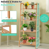 NNECW 4-Tier Bamboo Plant Shelf with Guardrails for Patio Bathroom