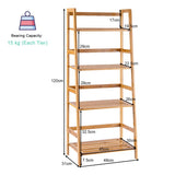 NNECW 4-Tier Bamboo Plant Shelf with Guardrails for Patio Bathroom