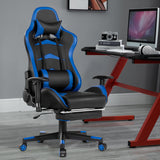 NNECW Gaming Chair with Footrest and Massage Lumbar Cushion-Blue