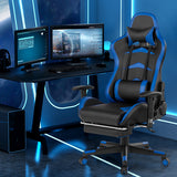 NNECW Gaming Chair with Footrest and Massage Lumbar Cushion-Blue