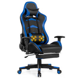NNECW Gaming Chair with Footrest and Massage Lumbar Cushion-Blue