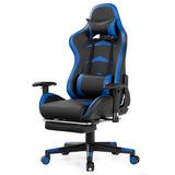 NNECW Gaming Chair with Footrest and Massage Lumbar Cushion-Blue