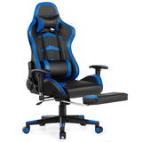NNECW Gaming Chair with Footrest and Massage Lumbar Cushion-Blue