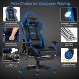 NNECW Gaming Chair with Footrest and Massage Lumbar Cushion-Blue