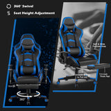 NNECW Gaming Chair with Footrest and Massage Lumbar Cushion-Blue