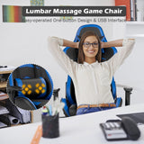 NNECW Gaming Chair with Footrest and Massage Lumbar Cushion-Blue