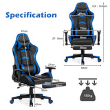 NNECW Gaming Chair with Footrest and Massage Lumbar Cushion-Blue