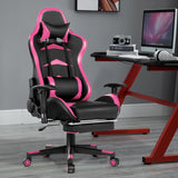 NNECW Gaming Chair with Footrest and Massage Lumbar Cushion-Pink