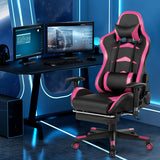 NNECW Gaming Chair with Footrest and Massage Lumbar Cushion-Pink
