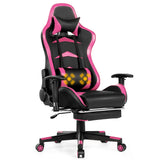 NNECW Gaming Chair with Footrest and Massage Lumbar Cushion-Pink