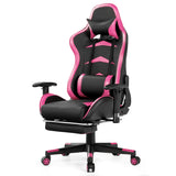 NNECW Gaming Chair with Footrest and Massage Lumbar Cushion-Pink