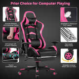 NNECW Gaming Chair with Footrest and Massage Lumbar Cushion-Pink