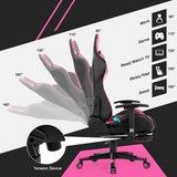 NNECW Gaming Chair with Footrest and Massage Lumbar Cushion-Pink