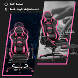 NNECW Gaming Chair with Footrest and Massage Lumbar Cushion-Pink