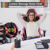 NNECW Gaming Chair with Footrest and Massage Lumbar Cushion-Pink