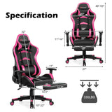 NNECW Gaming Chair with Footrest and Massage Lumbar Cushion-Pink