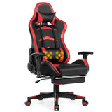 NNECW Gaming Chair with Footrest and Massage Lumbar Cushion-Red