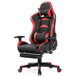 NNECW Gaming Chair with Footrest and Massage Lumbar Cushion-Red