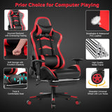 NNECW Gaming Chair with Footrest and Massage Lumbar Cushion-Red