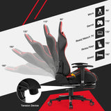 NNECW Gaming Chair with Footrest and Massage Lumbar Cushion-Red