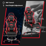 NNECW Gaming Chair with Footrest and Massage Lumbar Cushion-Red