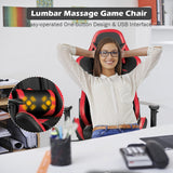 NNECW Gaming Chair with Footrest and Massage Lumbar Cushion-Red