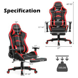 NNECW Gaming Chair with Footrest and Massage Lumbar Cushion-Red