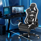 NNECW Gaming Chair with Footrest and Massage Lumbar Cushion-White