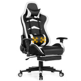 NNECW Gaming Chair with Footrest and Massage Lumbar Cushion-White