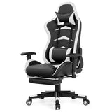 NNECW Gaming Chair with Footrest and Massage Lumbar Cushion-White