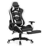 NNECW Gaming Chair with Footrest and Massage Lumbar Cushion-White