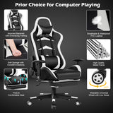NNECW Gaming Chair with Footrest and Massage Lumbar Cushion-White