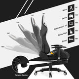 NNECW Gaming Chair with Footrest and Massage Lumbar Cushion-White