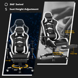NNECW Gaming Chair with Footrest and Massage Lumbar Cushion-White