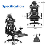 NNECW Gaming Chair with Footrest and Massage Lumbar Cushion-White