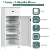 NNECW Floor Cabinet with Practical Drawer and 3-level Adjustable Shelves for Living Room/Bedroom-White