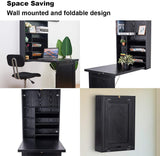 NNECW Wall Mounted Fold Out Convertible Desk with Storage Area for Home/Office Black