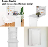 NNECW Wall Mounted Fold Out Convertible Desk with Storage Area for Home/Office White