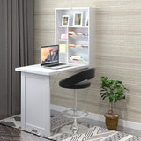 NNECW Wall Mounted Fold Out Convertible Desk with Storage Area for Home/Office White