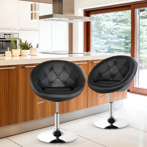 NNECW Swivel Round Tufted Back Chair Accent Chair with PU Leather and Chromed Base