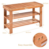 NNECW 3-Tier Bamboo Shoe Bench Holds up to 6 Pairs for Entryway-Natural
